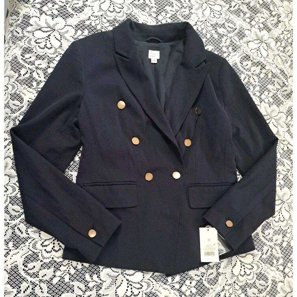 A New Day Double Breasted Blazer Size 12 Federal Blue Goldtone Buttons Lined NWT - Picture 2 of 11